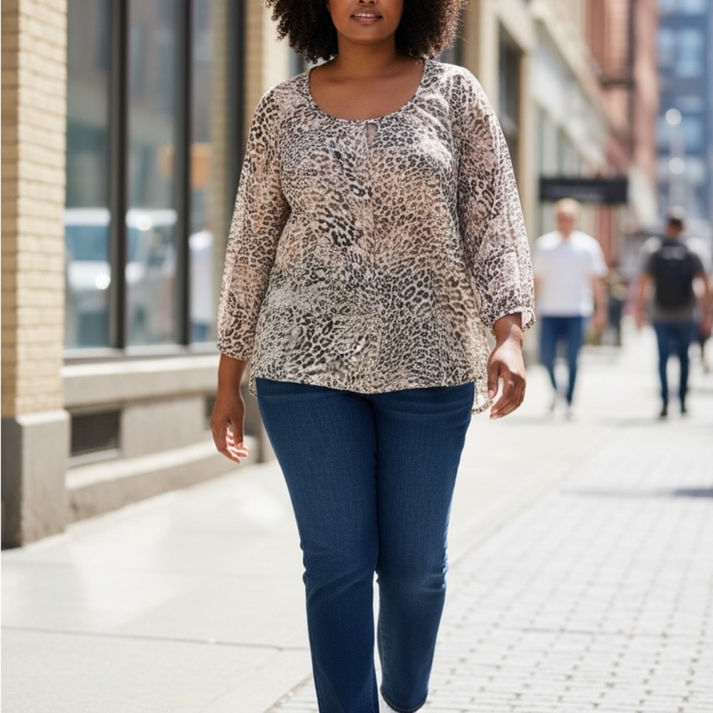 Fred David Beige Leopard Print Blouse Size XL